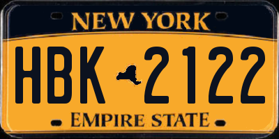 NY license plate HBK2122