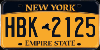 NY license plate HBK2125