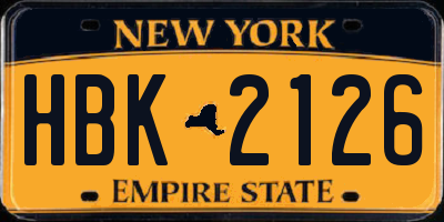 NY license plate HBK2126