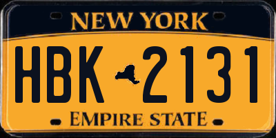 NY license plate HBK2131