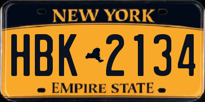 NY license plate HBK2134