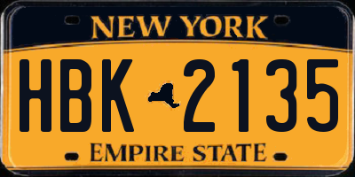 NY license plate HBK2135