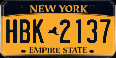 NY license plate HBK2137