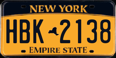 NY license plate HBK2138