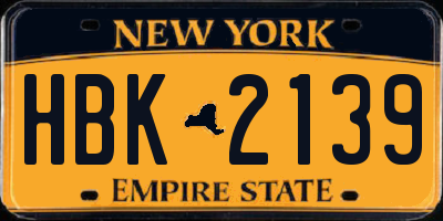 NY license plate HBK2139