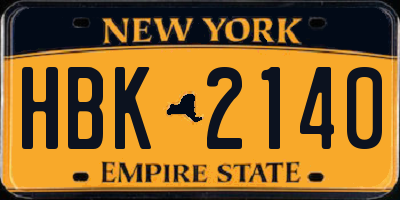 NY license plate HBK2140