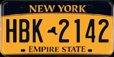 NY license plate HBK2142