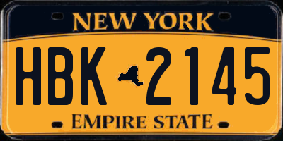 NY license plate HBK2145