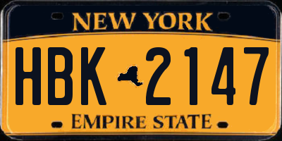 NY license plate HBK2147