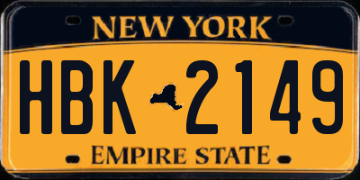 NY license plate HBK2149