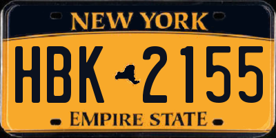 NY license plate HBK2155