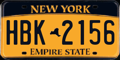 NY license plate HBK2156