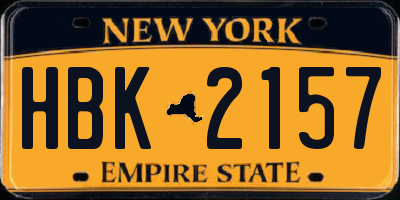 NY license plate HBK2157