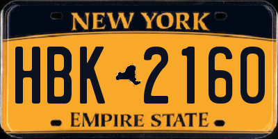 NY license plate HBK2160