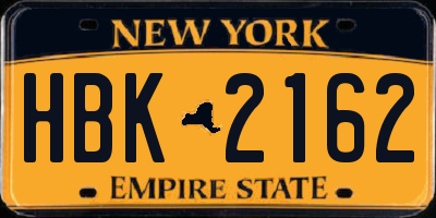 NY license plate HBK2162