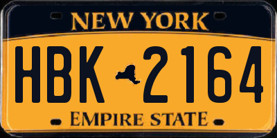 NY license plate HBK2164