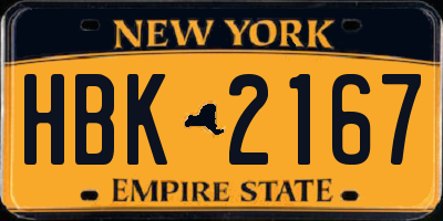 NY license plate HBK2167
