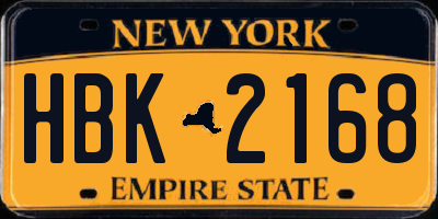 NY license plate HBK2168
