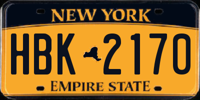 NY license plate HBK2170