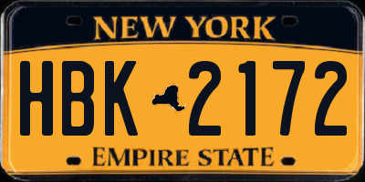 NY license plate HBK2172