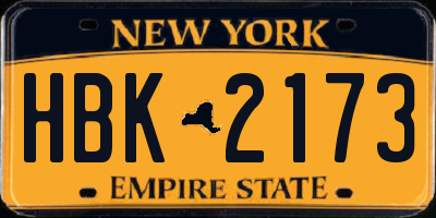 NY license plate HBK2173