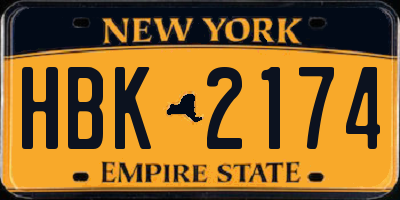 NY license plate HBK2174