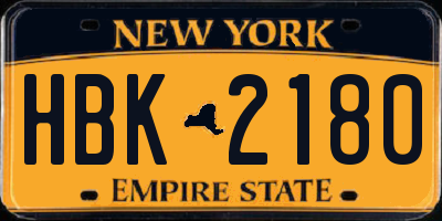 NY license plate HBK2180