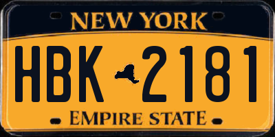NY license plate HBK2181