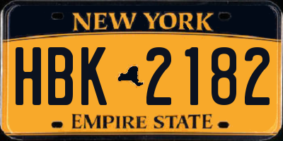 NY license plate HBK2182