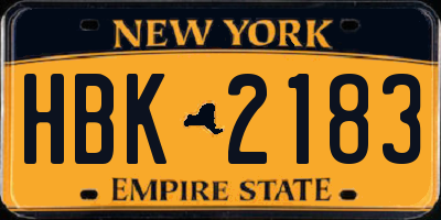 NY license plate HBK2183