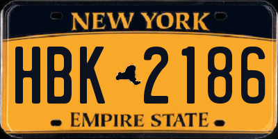 NY license plate HBK2186