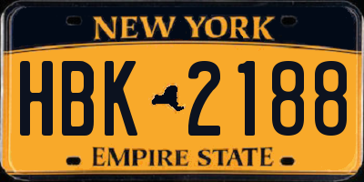 NY license plate HBK2188