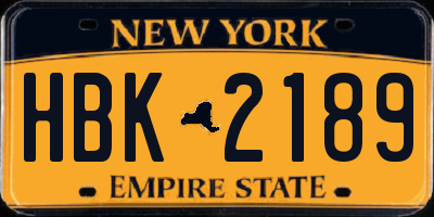 NY license plate HBK2189