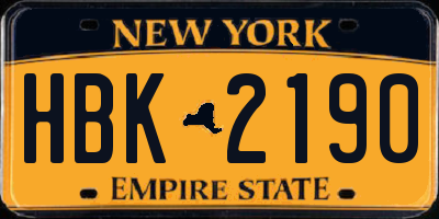 NY license plate HBK2190