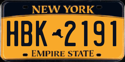 NY license plate HBK2191
