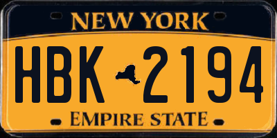 NY license plate HBK2194