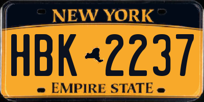 NY license plate HBK2237