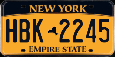 NY license plate HBK2245