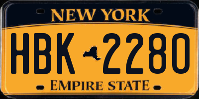 NY license plate HBK2280