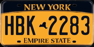 NY license plate HBK2283