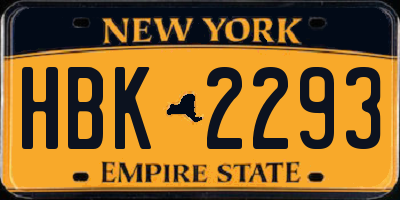 NY license plate HBK2293