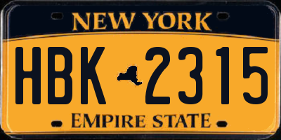 NY license plate HBK2315