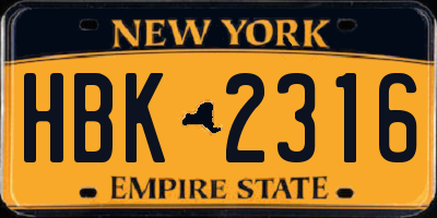 NY license plate HBK2316