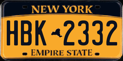 NY license plate HBK2332