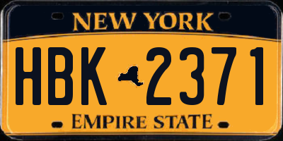NY license plate HBK2371
