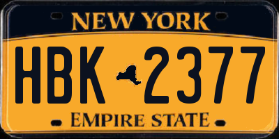 NY license plate HBK2377