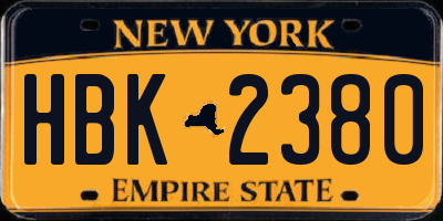 NY license plate HBK2380