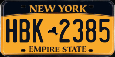 NY license plate HBK2385