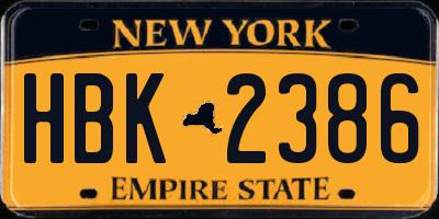 NY license plate HBK2386
