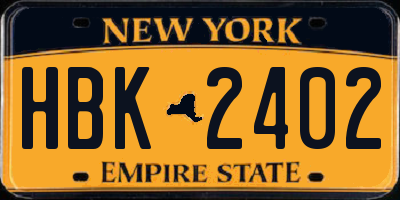NY license plate HBK2402